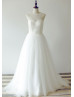Pearls Beaded Ivory Tulle Modern Wedding Dress